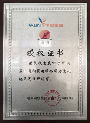重庆地区代理经销商授权证书